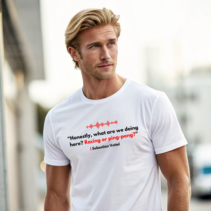 Sebastian Vettel 'Racing or ping-pong' Formula One Team Radio | Funny F1 Meme | Formula 1 Joke | Funny Quote T-Shirt | F1 Merch | Unisex