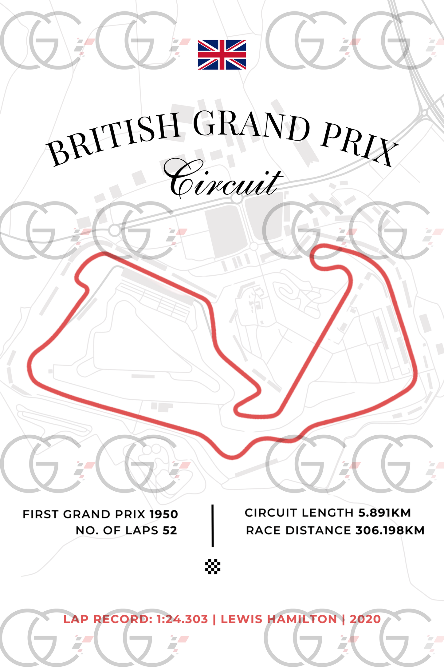 British Grand Prix Poster | F1 Race Track Wall Art Print | Unframed