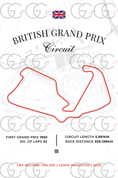 British Grand Prix Poster | F1 Race Track Wall Art Print | Unframed